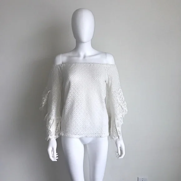 Jen's Pirate Booty x Free People white off shoulder cotton lace top boho - Picture 2 of 6